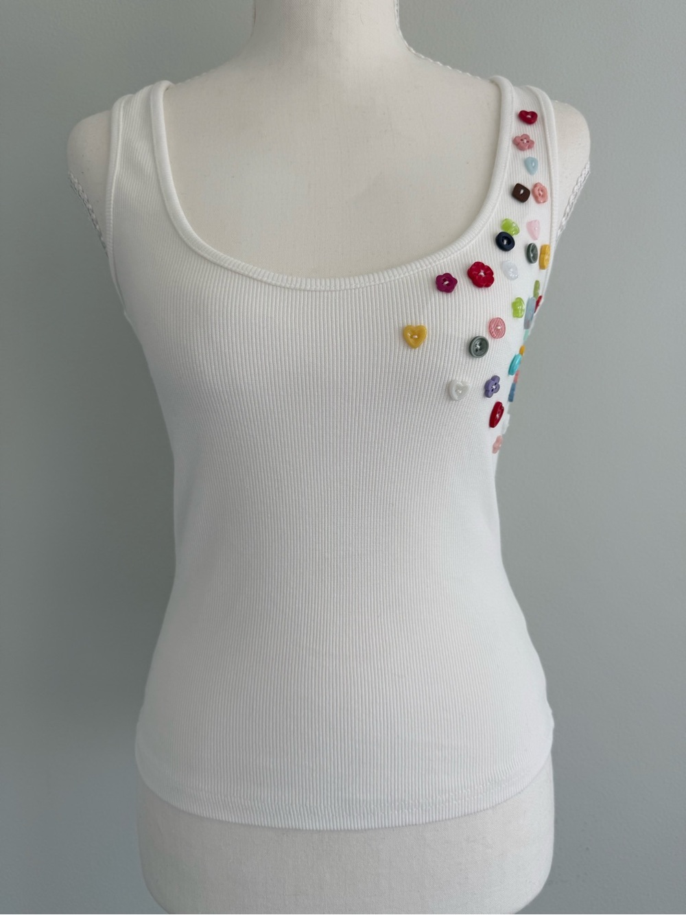 Edikted White Scoop Tank with Multicolor Bead Embellishments
